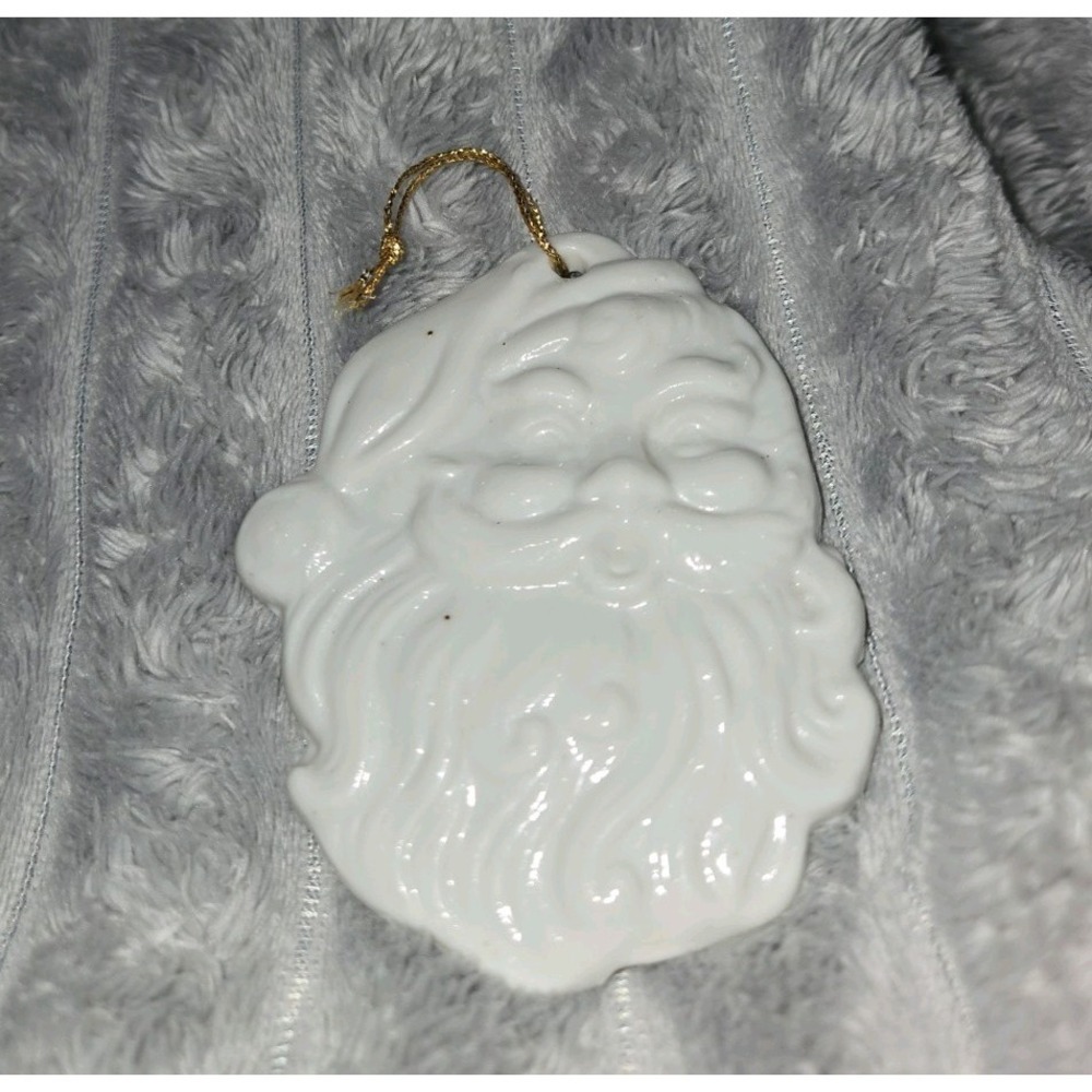 Santa Claus Head Face Porcelain Christmas Ornament Glossy White Ceramic St. Nick